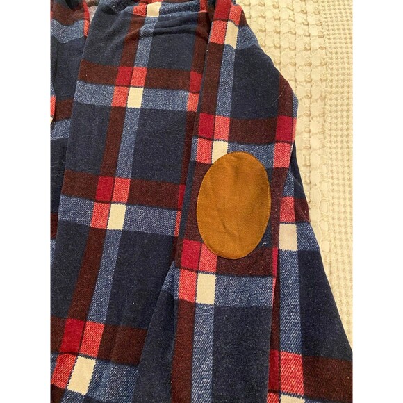 EGY Womans Jacket Plus Sz XL Navy Burgundy Plaid Open Front Light Fleece - Picture 7 of 11